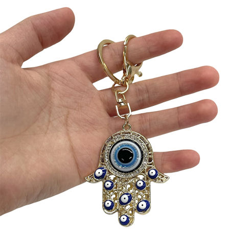 Evil Eye Hamsa Hand Goldtone Keychain